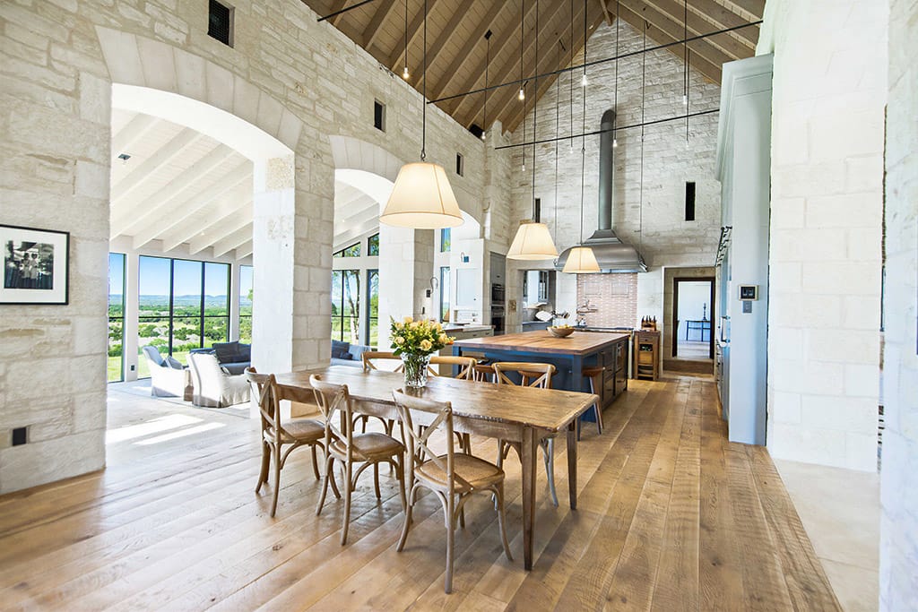 kitchen with bronze exterior windows